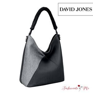 David Jones Woven Handle PU Leather Shoulder Handbag | Black
